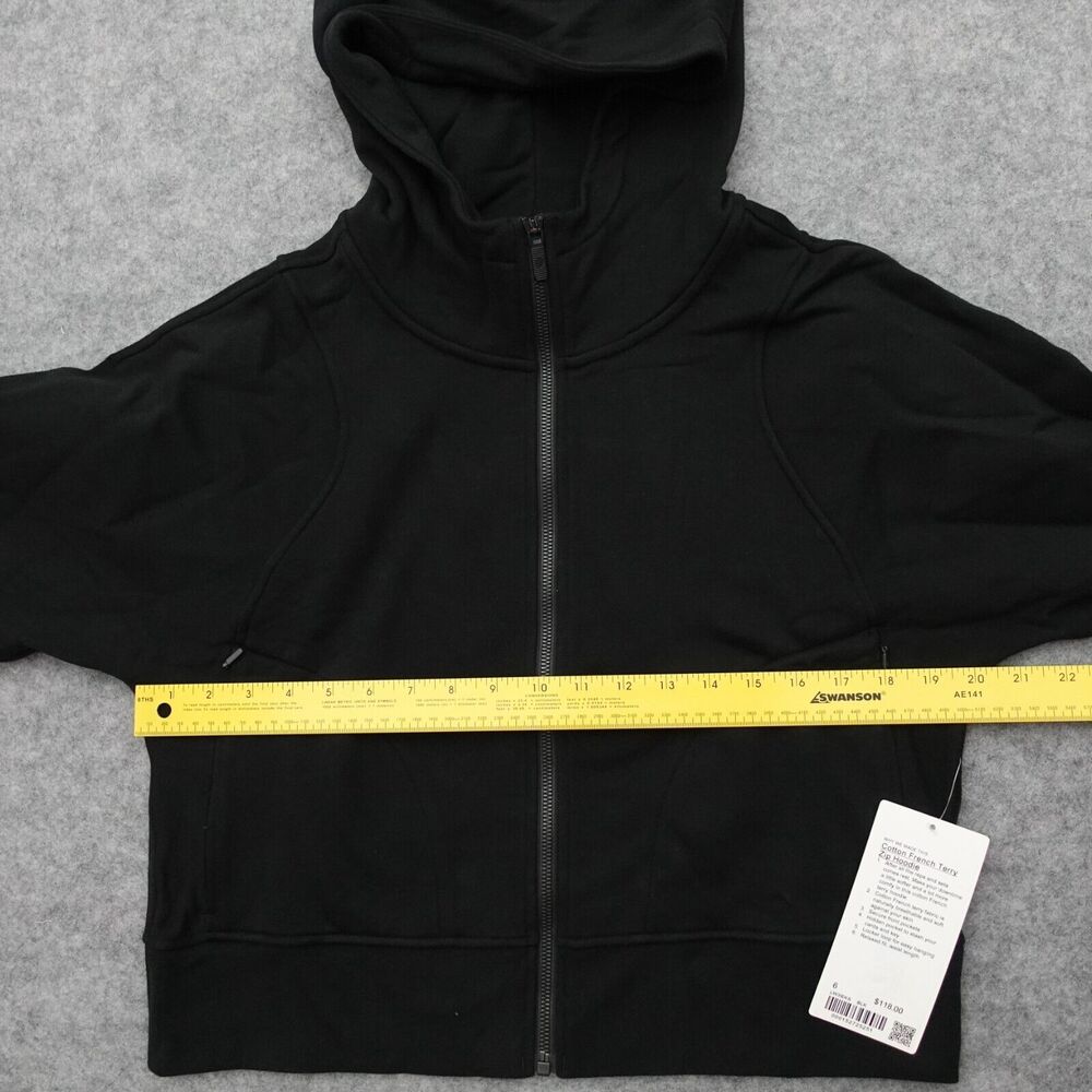 New Lululemon Cotton French Terry Zip Hoodie Black Womens Size 6 - Picture 7 of 10